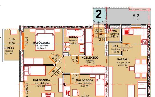Eladó új építésű 75 m2-es második emeleti lakás a Belvárosban.2/2