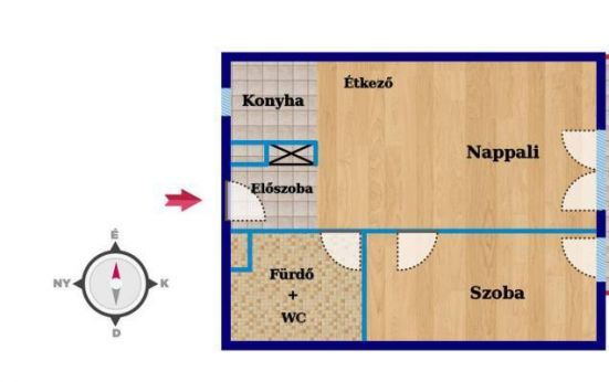 Eladó új építésű 47 m2-es 2 szobás 6. emeleti lakás Debrecenben a Párizsi Udvar II.-ben.