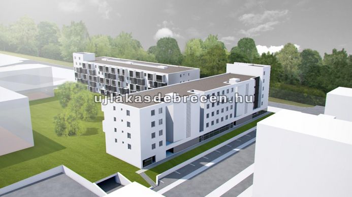 Eladó új építésű modern, 63,91 m2-es, 3 szobás 2. emeleti lakás 8,33 m2-es terasszal Debrecenben az Ispotály utcán.