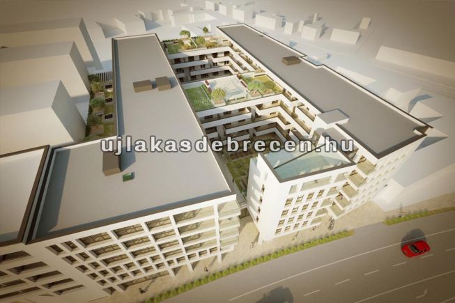 Eladó új építésű 66 m2-es 3 szobás lakás 13 m2-es loggiával Debrecenben a Párizsi Udvar II.-ben.