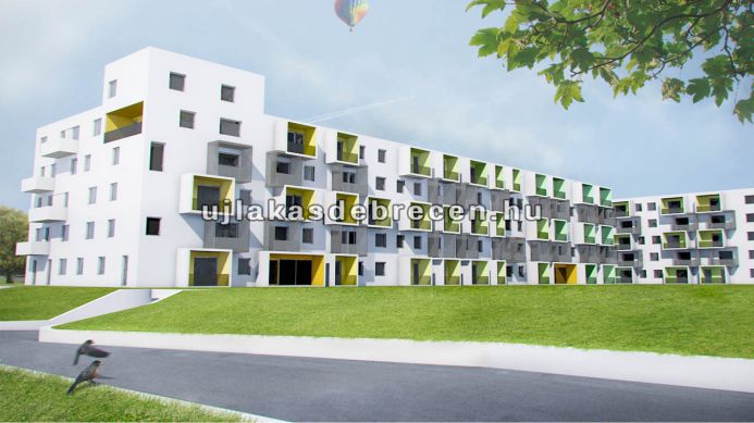 Eladó új építésű modern, 63,91 m2-es, 3 szobás 2. emeleti lakás 8,33 m2-es terasszal Debrecenben az Ispotály utcán.